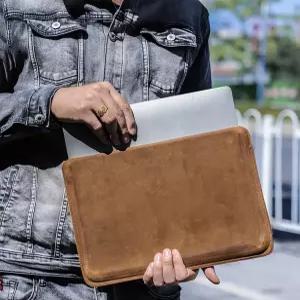 노트북 파우치 태블릿 호환 그레인 가죽 슬림 브라운