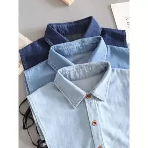 스타일리시 페이크카라 남성 미디엄블루 여성 목폴라 넥케이프 데님 M