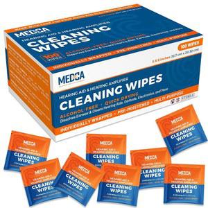 보청기 청소 물티슈 - 보청기, 앰프, 이어버드, 오디오 및 전자 제품을 위한 100개의 개별 포장 사전 보습 알코올 프리 휴대용, 빠른 건조, 순한 일상 사용 여행용