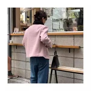 여자하프코트 봄코트 통근 라운드 트위드 쇼트 코트 슬림핏 상의 ible1