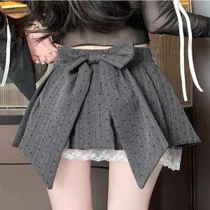 레이스 플리츠 페어리코어 A라인 미니스커트 캉캉 밴딩