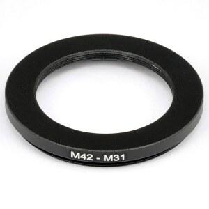 금속 M42 (42MM 1MM 스레드 피치) 수-암 (31MM - 렌즈 M42-M31 MM 다운 커플링 M31 필터 어댑터 스텝 망원경용 링 0.5MM