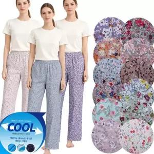 여성 쿨링 바지 쿨링플라워 시원한 와이드 여성 플라워 바지 통바지 파자마 웨어 잠옷 냉감