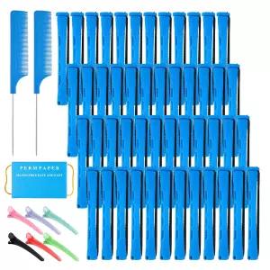 48개 작은 파마봉 세트 헤어용 파란색 플라스틱 짧은 머리용 여성용 6개 1박스 펌페이퍼 2개 한파 파마 및