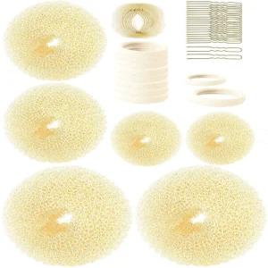 스턴트 고양이 헤어 번 메이커 (37 카운트 대형 3.5 인치 중형 3 소형 2 베이지) 여아용 도넛 셰이퍼