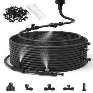 30FT 냉각용 외부 파티오 미스터(22개의 미스트 노즐) 실외 워터 호스 온실 미스터 시스템 뒷마당 트램펄린