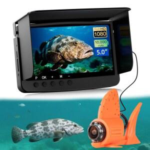 수중 낚시 카메라 적외선 야간 5인치 HD 화면 66피트 약 20미터 케이블 10000mah 10시간 배터리 수명, 얼음 호수 바다 보트 카약 물고기 탐지기 사용 가능