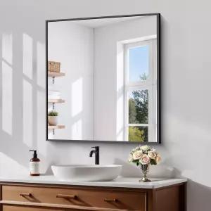 쿤미 블랙 프레임 욕실 거울 - 깨지지 않는 30 x20 강화 유리 HD 왜곡 없음 수평/수직 마운트 모던 매트