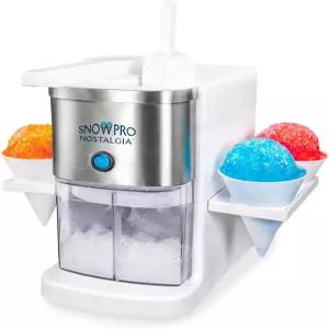 노스탤지어 스노우프로 전기 빙수 및 스노우 콘 메이커 64온스 제빙 용량 재사용 가능한 4개 사이드 선반