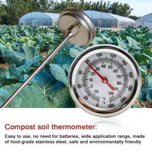 HUAJIAYI 긴 줄기 퇴비 토양 온도계, 빠른 반응, 스테인레스 스틸 측정 프로브 측정기, 화씨 및 섭씨, 20