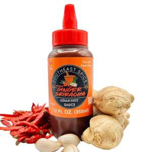 남동 스파이스 진저 스리라차 핫소스 - 샐러드 스테이크 바비큐 해산물 만두 칵테일 아보카도 토스트용 생강 마늘 소스. 매콤한 천연 재료 달콤한 풍미. 아시안 라오 딥.