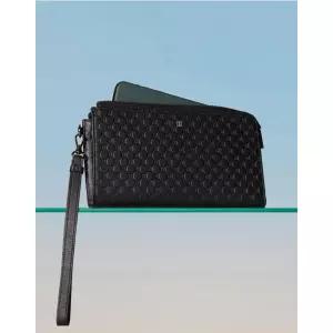 [롯데백화점]닥스 액세서리 블랙 수입가죽 루이스 엠보 DD 패턴 지퍼 장지갑 DBWA3E360