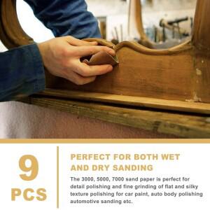 9개입 3000 고강도 습식 및 건식 사포 세트 건식벽체 연마지 9 x 3.6 인치 자동차 도색용