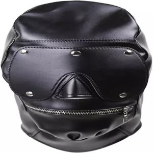 가죽 풀 헤드 마스크 블랙 PU 지퍼 마우스 탈부착 리벳 스냅 블라인드폴드 헤드기어 조절 가능한