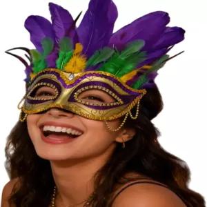 카니발 가면극 - 베네치아 스타일 여성 남성 커플용 금속 라인스톤 인조 깃털 디자인 퍼레이드 프롬 코스튬