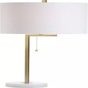 조나단 Y 24.5인치 황동 골드/화이트 마블 모던 테이블 램프 거실용 리니어 데스크 화이트 린넨 드럼