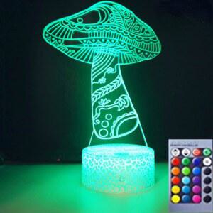 진웰 3D 버섯 나이트 라이트 리드 램프 일루전 16색 변화 테이블 책상 장식 생일 선물 아크릴 베이스 USB 케이블