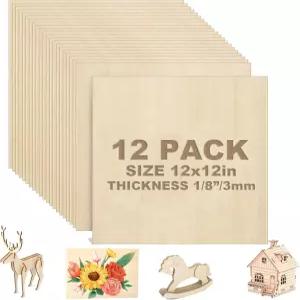 12 팩 배스우드 시트 1/8인치 합판 3mm 공예용 사각 미완성 목재 보드 DIY 프로젝트 미니 하우스 빌딩 건축