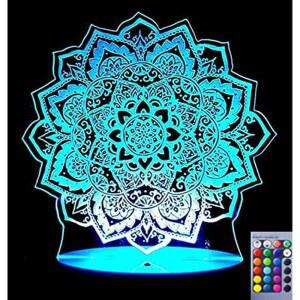 진웰 3D 연꽃 야간 조명 램프 일루전 16가지 색상 변경 테이블 책상 장식 아크릴 플랫 ABS 베이스 USB 케이블 선물