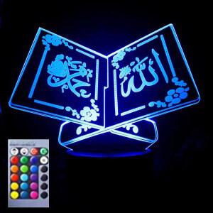진웰 3D 무슬림 알라 이슬람 나이트 라이트 램프 일루전 16 컬러 체인지 테이블 책상 장식 선물 아크릴 플랫 ABS 베이스 USB 케이블