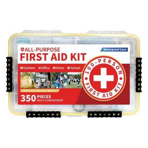 350피스 다용도 100인용 응급처치 키트 u2013 방수 플라스틱 케이스 | 빠른 회수를 위해 명확하게 정리됨 가정, 비즈니스, 직장, 보트, 여행, 야외 및 자동차에 완벽함