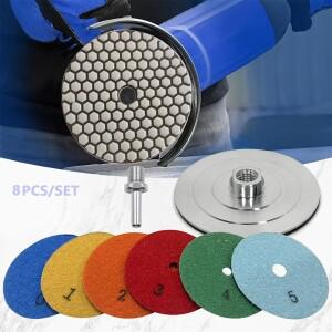 8개 4인치 건식 연마 키트 화강암, 대리석, 석재용 패드 6개+알루미늄 백커+M14 어댑터