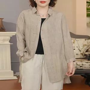 여성 봄 여름 린넨 셔츠 블라우스 루즈핏 롱 긴팔 남방 상의
