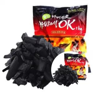 웰빙 캠핑 숯 1kg 장작 바베큐용 흑탄 나무숯 불쏘시개 고기 구이용 연료 바베큐숯