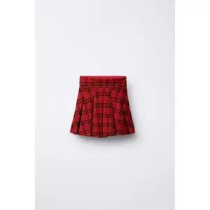 국내배송 ZARA 자라 주니어 키즈 체크 플리츠 스커트 레드 9006609600 1808636