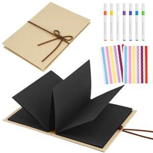 결혼식, 기념일, 졸업식, 발렌타인데이를 위한 DIY 액세서리가 포함된 6 x 8 인치 어코디언 스크랩북, 작은 스크랩북 앨범, 접이식 크래프트 종이 미니 사진 앨범 1 팩 (블랙)