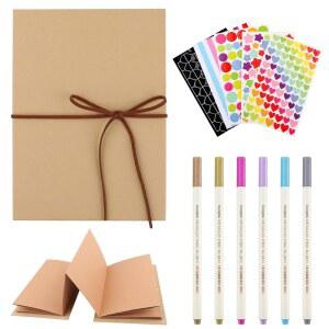 갈색 페이지가 있는 6 x 8 인치 작은 스크랩북 앨범, DIY 액세서리 키트가 사진 결혼 기념일 졸업을 위한 신축성 접이식 크래프트 종이 메모리북 아코디언 어드벤처