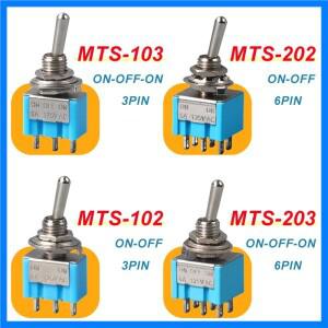 10Pcs MTS102 103 202 3/6Pin 토글 스위치 ON-ON/ON-OFF-ON 솔더 터미널이있는 자동차 트럭 용 미니 로커