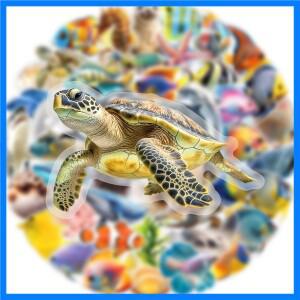 50개 해양 동물 투명 스티커 수중 세계 그래피티 장식 노트북 여행가방 기타 냉장고 전화 데칼