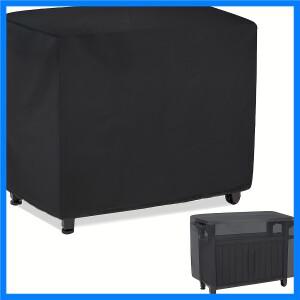 1PC 블랙 휴대용 야외 테이블 커버 - 끈으로 여닫는 내구성 있는 캔버스, 직사각형 파티오 및 바베큐 적합