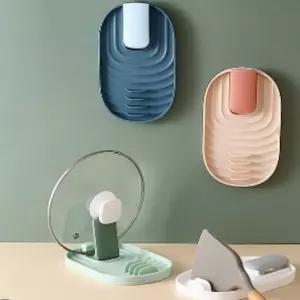 주방정리 뚜껑거치대 위생 조리도구 국자받침 선반 수납공간