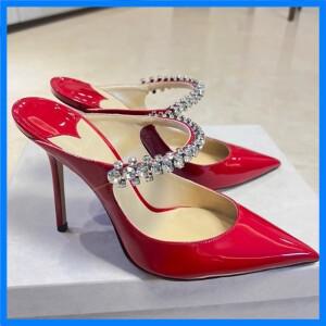 봄과 여름 새로운 하이힐 신발 뮬러 지적 라인 석 체인 패션 연회 바오터우 스틸레토 숙녀 샌들