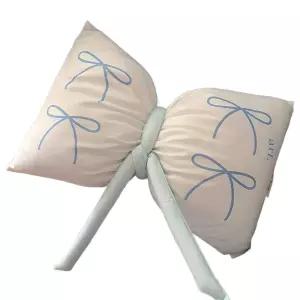 패브릭 블루 리본 쿠션 인테리어 등받이 소파 베개 침대