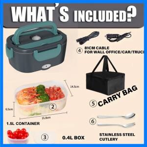 1.5L 60W 전기 도시락 보온기 휴대용 음식 가열기 (차량 또는 가정용) - 누수 방지, 트럭 운전사용 전자레