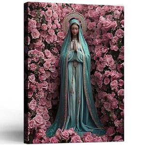 액자 성모 마리아 가톨릭 벽 예술 장식 캔버스 프린트 페인팅 종교 포스터 아트워크 거실 침실 복도 갤러리 12x16 인치 걸이 준비 완료