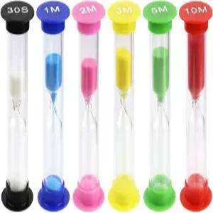 6팩 모래 타이머 플라스틱 대량 모래시계 교실 사무실용 컬러풀 가정용 주방 30초 1분 2분 5분 10초