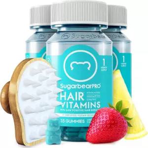 슈가베어 대나무 두피 마사지기 스크러버 + 헤어 비타민 구미 3개월 공급 관리 및 한 모발 지원을 위한