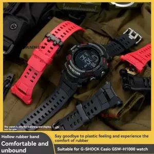 호환  카시오 GSW-H1000 스마트 스포츠 시계용 교체용 실리콘 레진 밴드 방수 통기성 스트랩 블랙 교체용