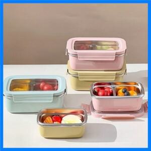 스테인리스 스틸 도시락통 뚜껑 포함 음식 보온 용기 칸막이 누수 방지 재사용 가능 적층형 샐러드 과일