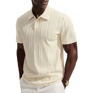 남성 니트 캐주얼 PJ 셔츠 텍스처 골프 폴 존스 탑 여름 패션 반팔 드레스