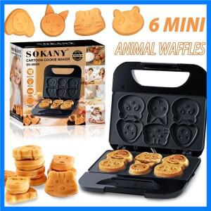 동물 모양 미니 와플 메이커 6개 팬케이크 조식 기계 논스틱 아이언 가정용 어린이 성인용 재미있는 선물