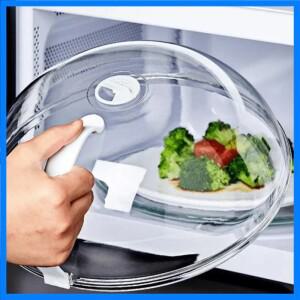 전자레인지 음식물튀김 방지 커버, 고온 내열 식품 가열 스팀 통풍구와 손잡이가 있는 투명 접시