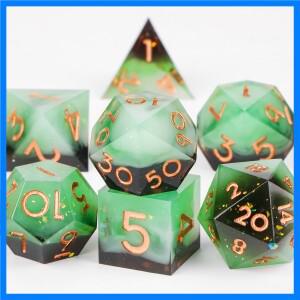 녹색 레진 주사위 세트, 금박 샤프 엣지 다면체 롤플레잉 게임 (게이머용), 던전 앤 드래곤용 D&D