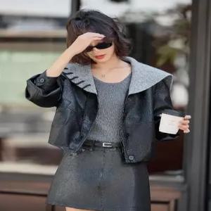 밴널스샵 여성 니트 가을 자켓 케이프 짧은 가죽 긴팔 코트 재킷 HO3