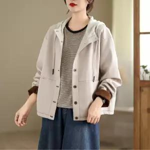 타노스여성 가을 캐주얼 후드 카디건 간절기 점퍼 상의 PU가죽 데일리룩 빅사이즈 KUK3