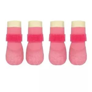 강아지 밑창 개 방수 신발 미끄럼 내마모성 반려동물 니트 아이스베리핑크 주름 양말 4개